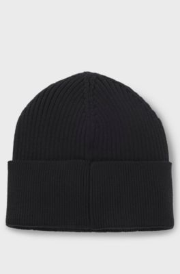 Cotton and wool beanie with signature stripe detail, Black