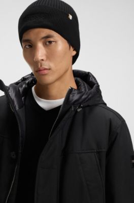 Logo-embroidered beanie hat in wool and cotton, Black