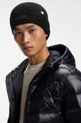 Cotton and wool beanie with signature stripe detail, Black