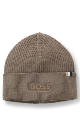 Cotton and wool beanie with signature stripe detail, Light Brown