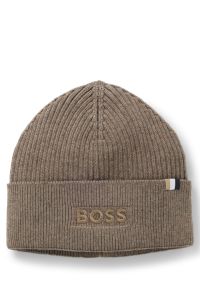 Cotton and wool beanie with signature stripe detail, Light Brown