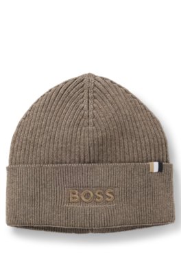 Cotton and wool beanie with signature stripe detail