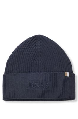 Cotton and wool beanie with signature stripe detail, Light Blue