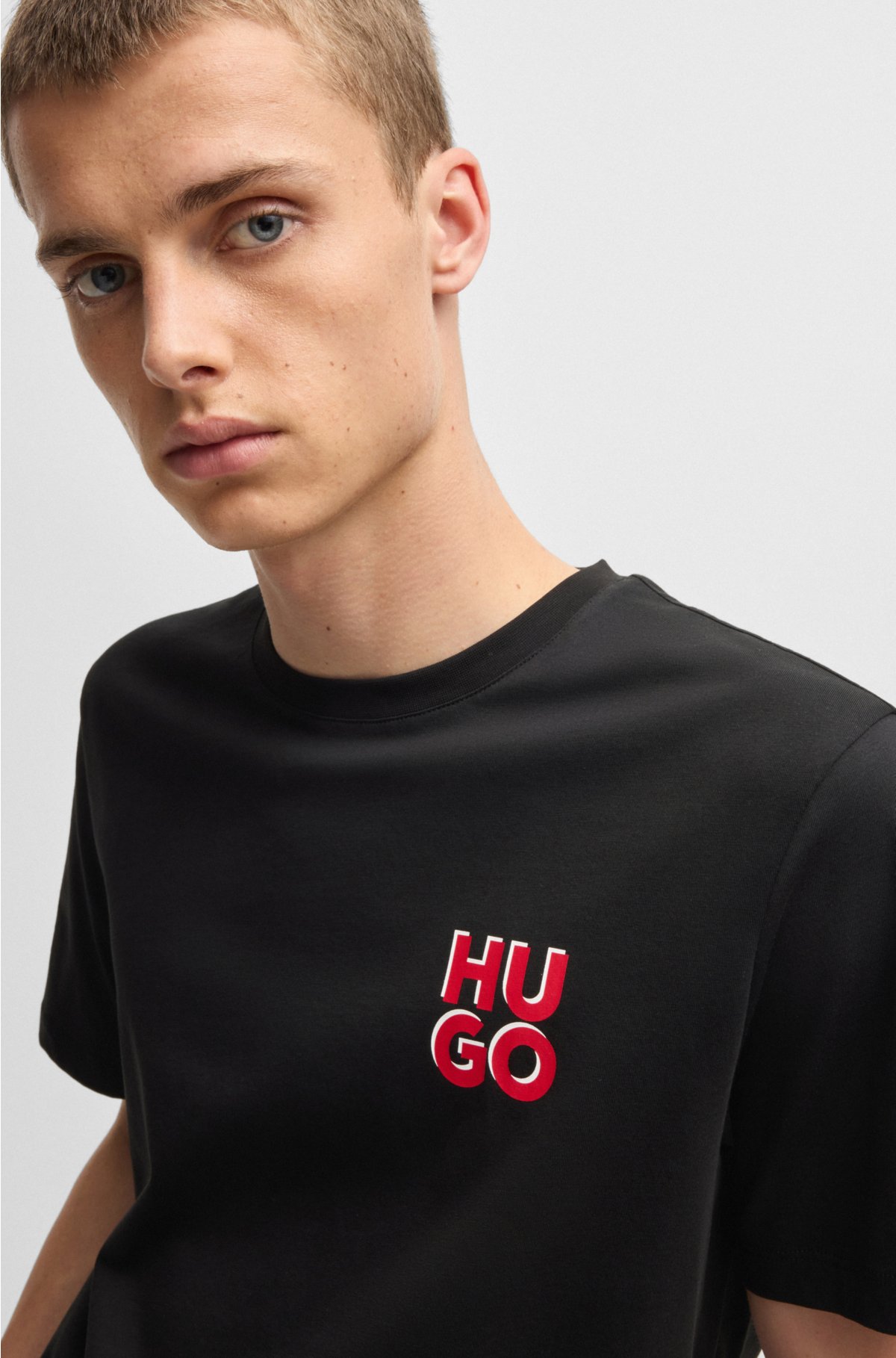 Cotton-jersey T-shirt with stacked logo print, Black