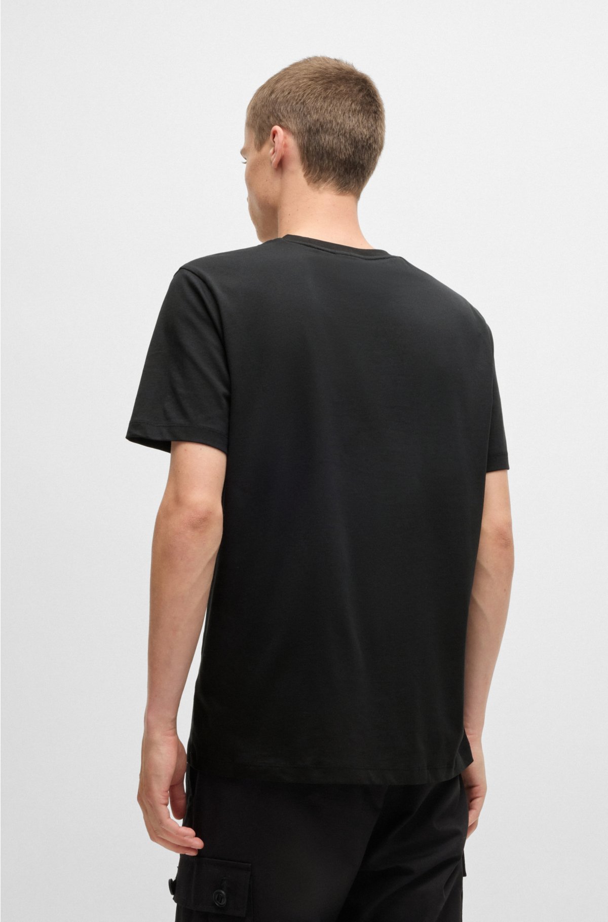Cotton-jersey T-shirt with stacked logo print, Black