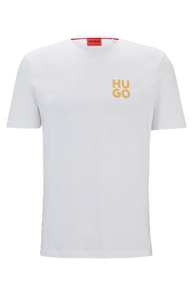 Cotton-jersey T-shirt with stacked logo print, White