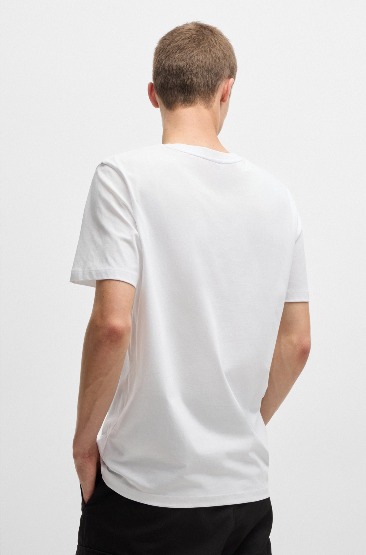 Cotton-jersey T-shirt with stacked logo print, White