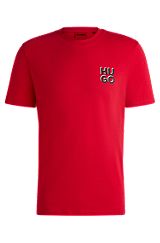 Cotton-jersey T-shirt with stacked logo print, Red