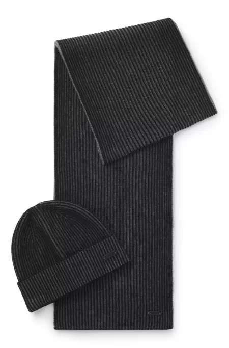 Two-tone-knit hat and scarf gift set