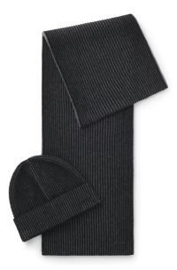 Coffret cadeau avec bonnet et écharpe en maille bicolore, Noir