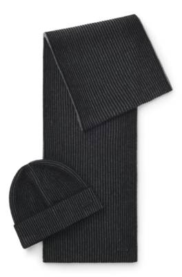 Two-tone-knit hat and scarf gift set 1