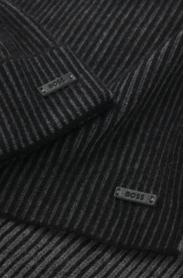 Two-tone-knit hat and scarf gift set, Black