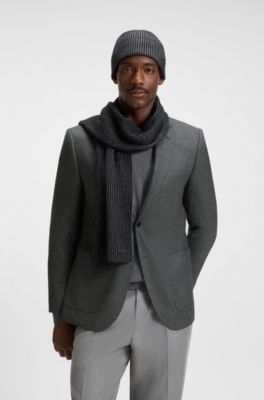 Two-tone-knit hat and scarf gift set, Black