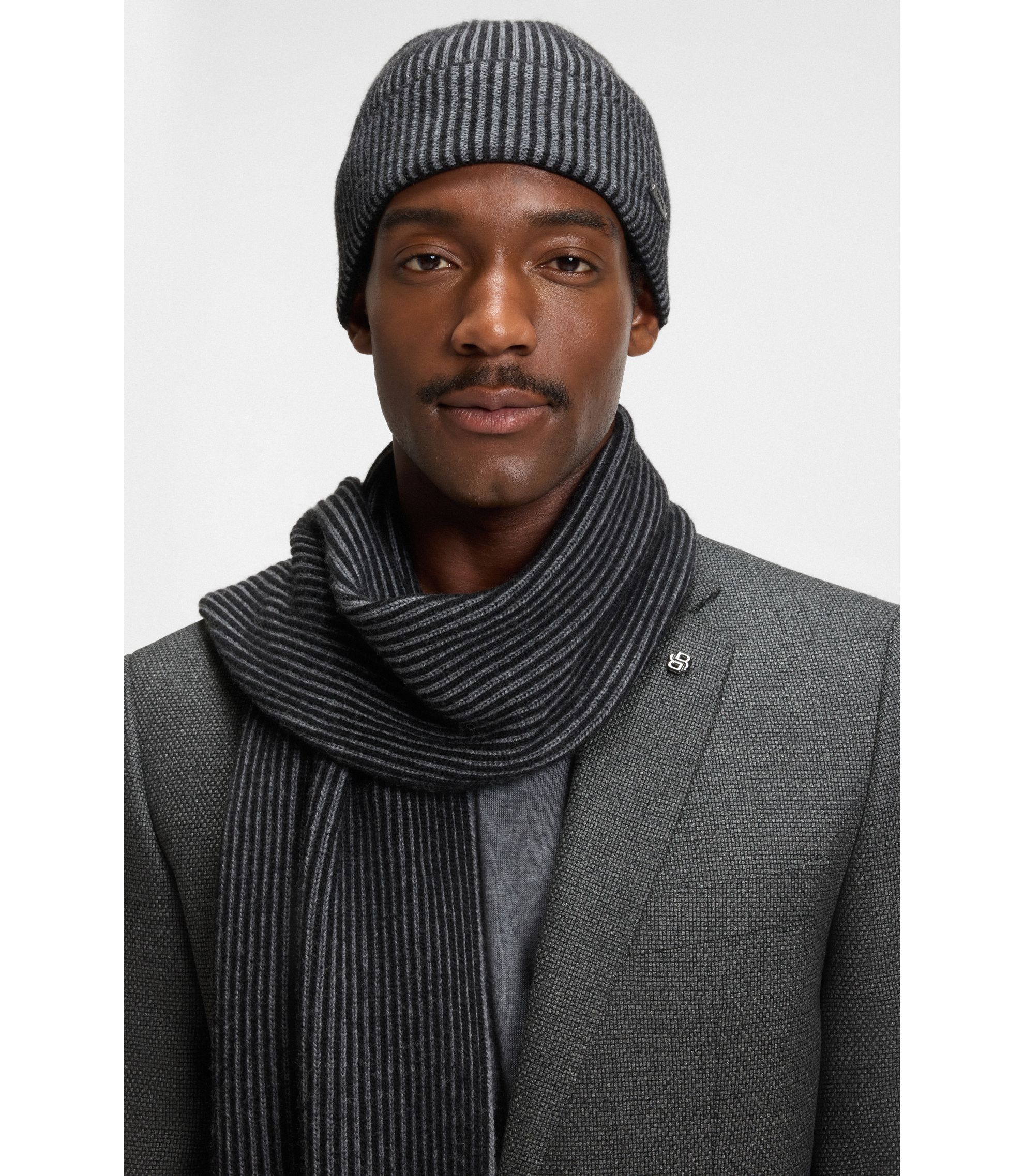 BOSS ボス　ニット帽　マフラー　2点セット　ブラック BOSS - ギフトセット ハット＆マフラー ツートンニット - ブラック