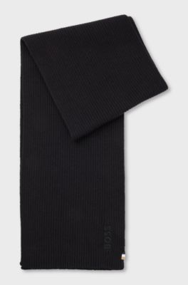 Ribbed scarf in a cotton blend with logo embroidery, Black