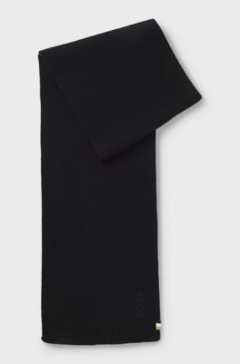 Rib-knit wool-blend scarf with tonal logo, Black