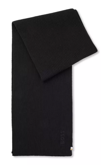 Ribbed scarf in a cotton blend with logo embroidery