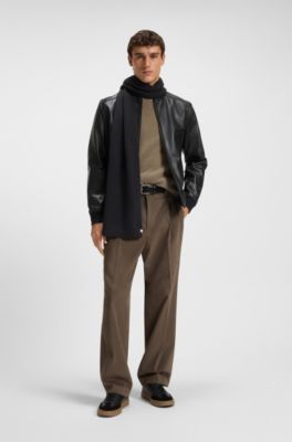 Rib-knit wool-blend scarf with tonal logo, Black