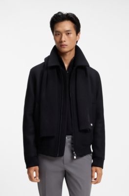Rib-knit wool-blend scarf with tonal logo, Black