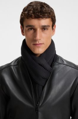 Rib-knit wool-blend scarf with tonal logo, Black