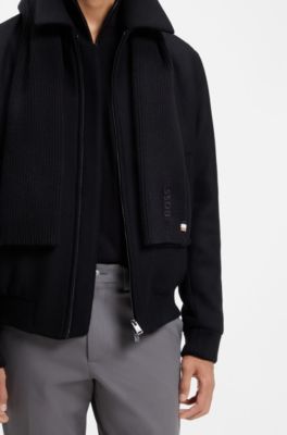 Rib-knit wool-blend scarf with tonal logo, Black