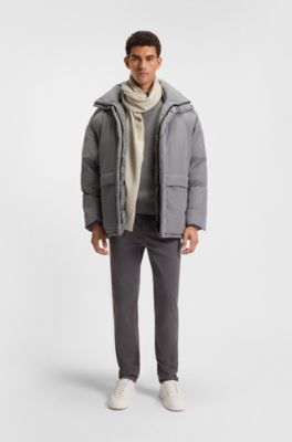 Ribbed-hem plain-knit scarf with woven logo badge, Light Beige