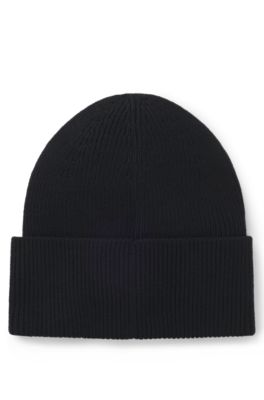 Wool-blend beanie hat with embroidered logo, Black