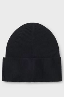 Wool-blend beanie hat with embroidered logo, Black