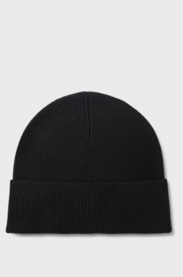 Wool-blend beanie hat with embroidered logo, Black