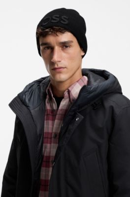Wool-blend beanie hat with embroidered logo, Black
