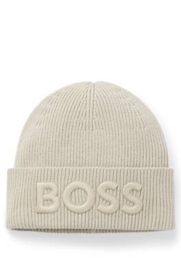 Wool-blend beanie hat with embroidered logo 1