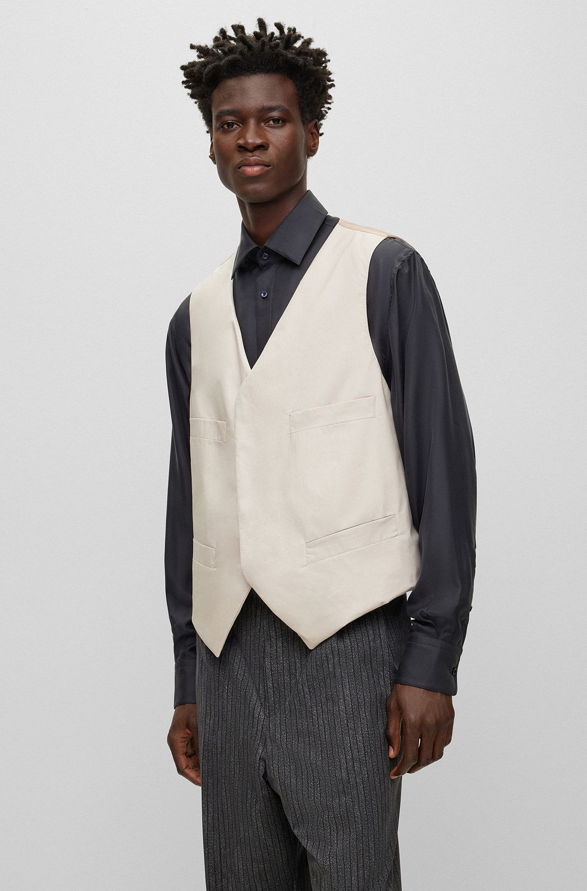 Padded cotton waistcoat with concealed closure, Light Beige