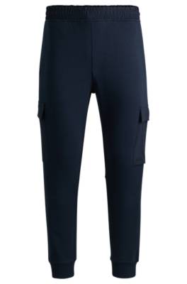 Hugo Boss Cotton-terry Tracksuit Bottoms With Cargo Pockets In Blue