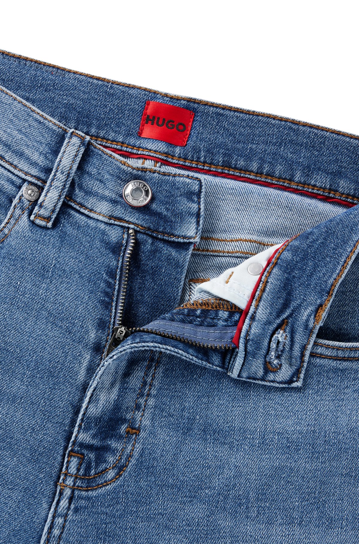 HUGO - Skinny-fit flared jeans in blue super-stretch denim