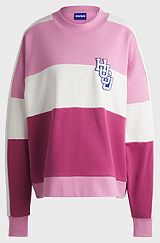 Cotton-terry oversized-fit sweatshirt with varsity logo, Pink