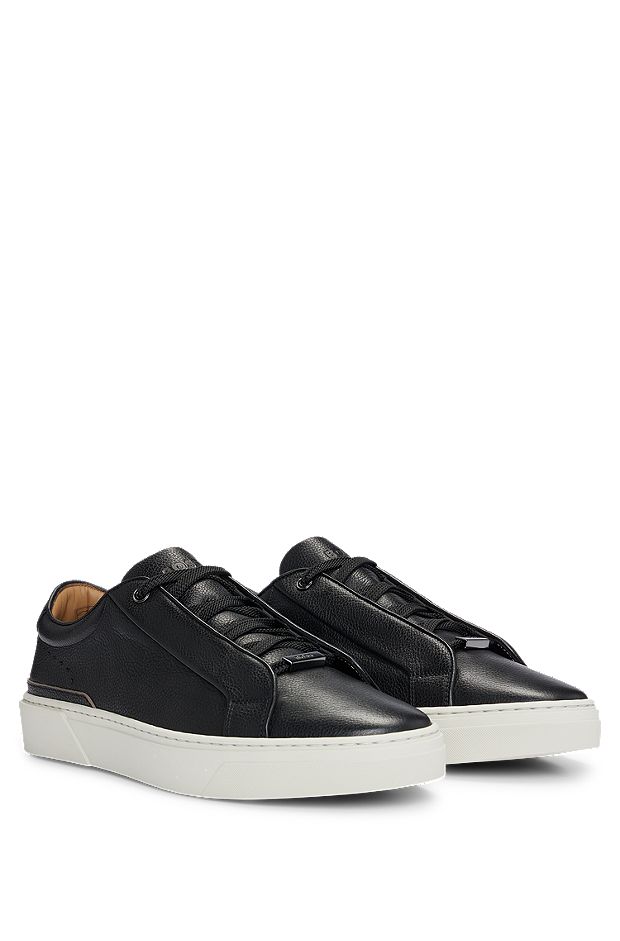Gary grained-leather low-top trainers with branded metal lace loop, Black