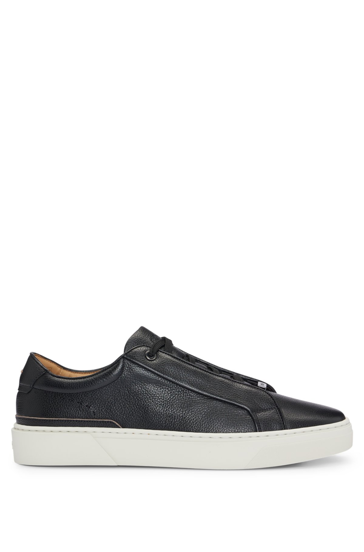 Gary grained-leather low-top trainers with branded metal lace loop, Black