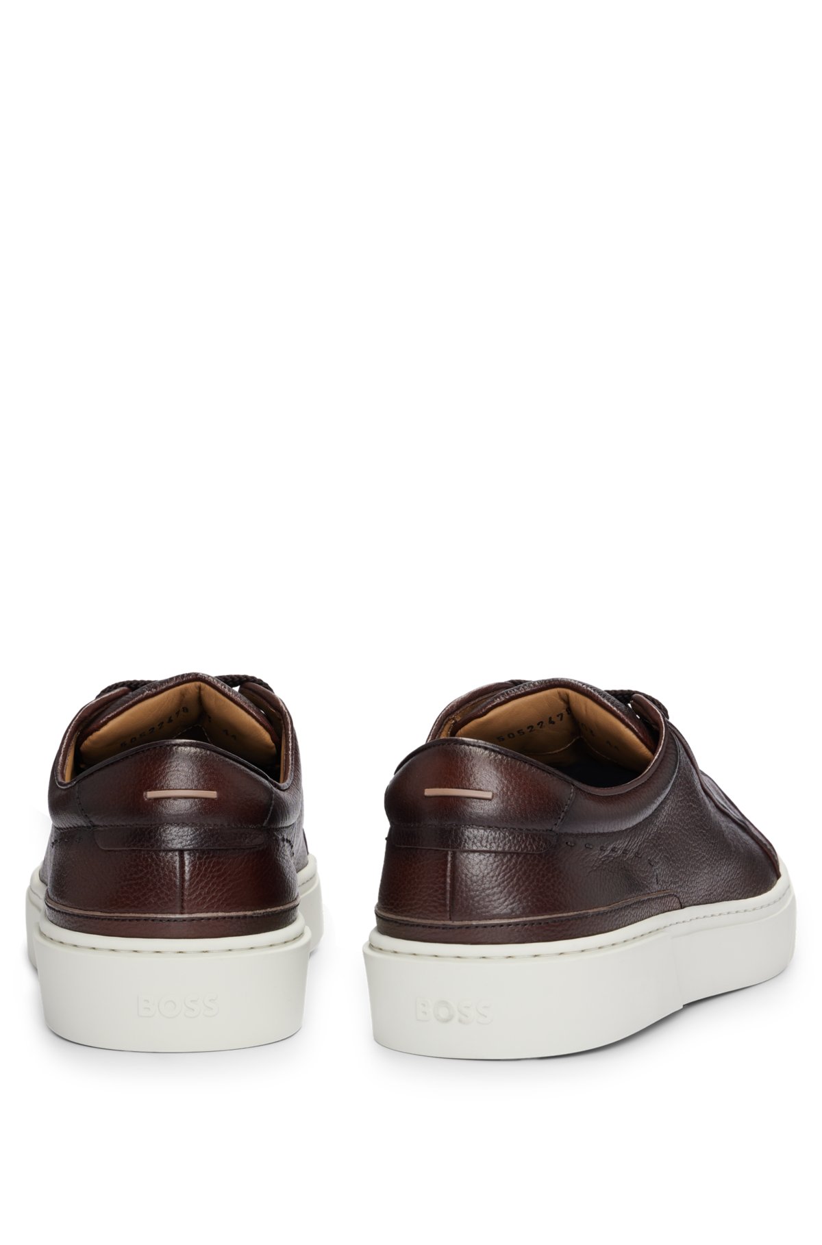 Gary grained-leather low-top trainers with branded metal lace loop, Dark Brown