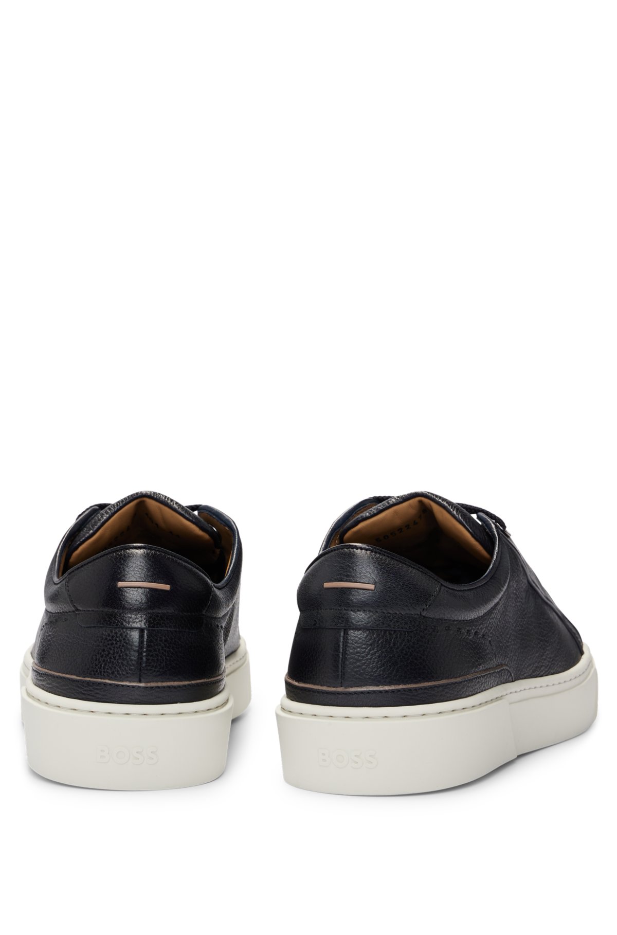 Gary grained-leather low-top trainers with branded metal lace loop, Dark Blue