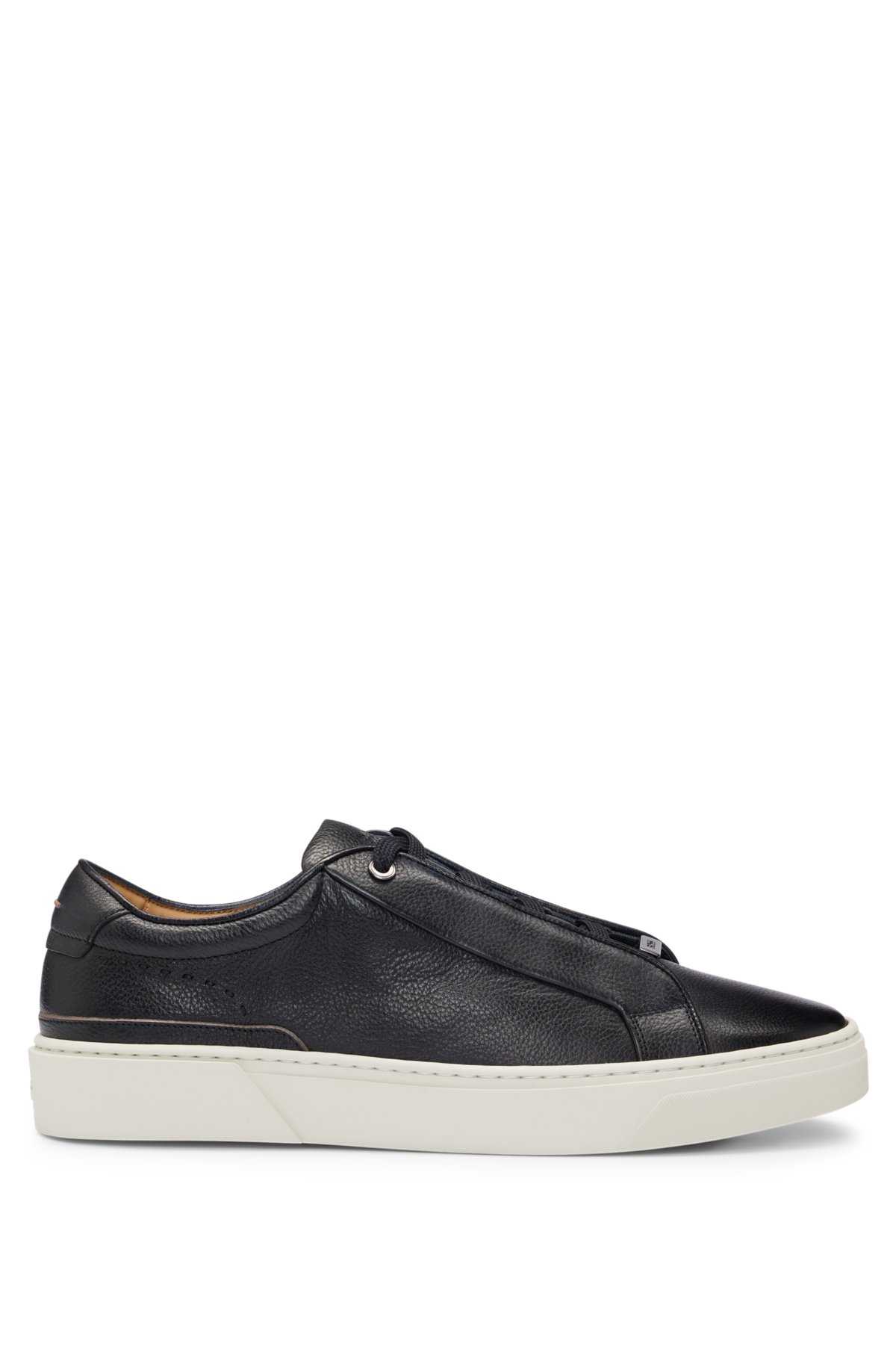 Gary grained-leather low-top trainers with branded metal lace loop, Dark Blue