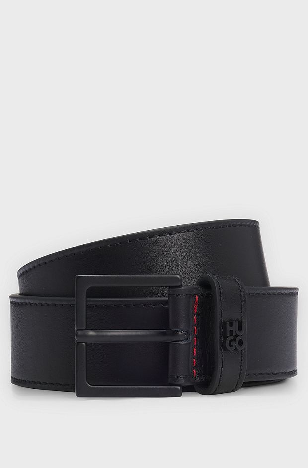 Leather belt with stacked-logo keeper, Black