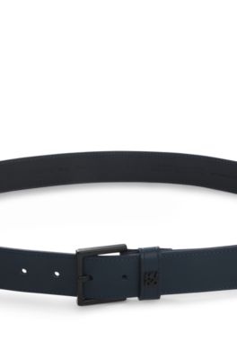 Leather belt with stacked-logo keeper, Dark Blue