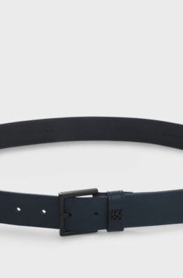 Ceinture en cuir avec passant &agrave; logo revisit&eacute;, Bleu fonc&eacute;