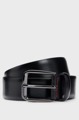 Italian-leather belt with branded buckle, Black