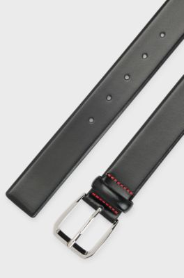 Italian-leather belt with branded buckle, Black
