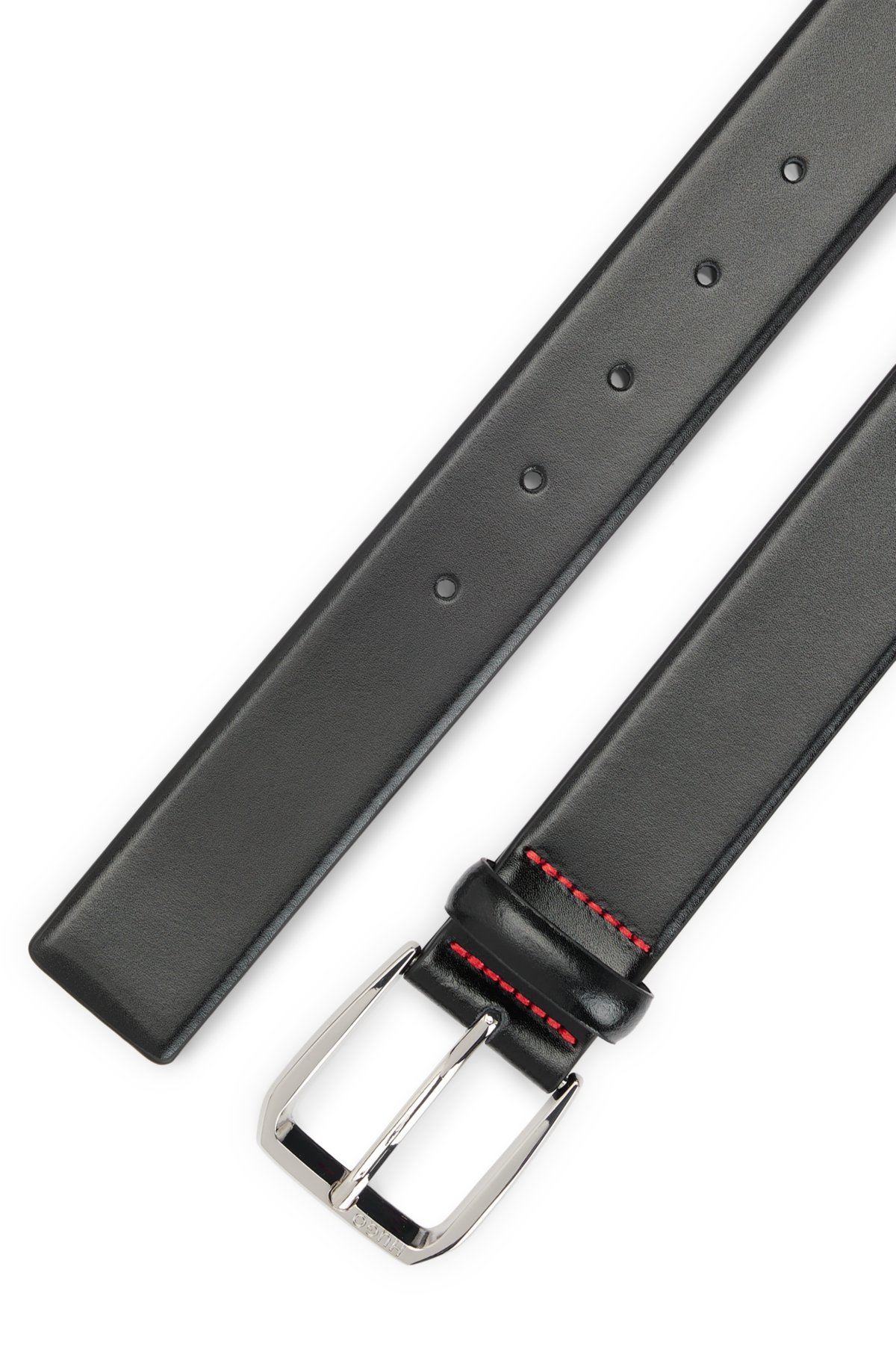 Italian-leather belt with branded buckle, Black