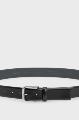 Italian-leather belt with branded buckle, Black