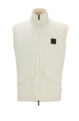 BOSS - Blazer in twill di cotone elasticizzato con colletto rialzato - Beige chiaro