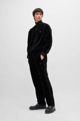 HUGO - Relaxed-fit stretch-velvet sweatshirt with signature chain  