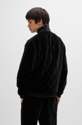 HUGO - Relaxed-fit stretch-velvet sweatshirt with signature chain  